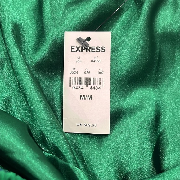 Express strapless belted royal blue and emerald green striped short dress M - Picture 3 of 10